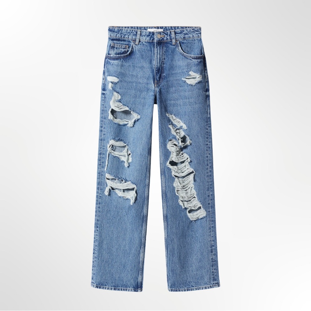 Mango Blue Flare Wide Leg Jeans, size 4